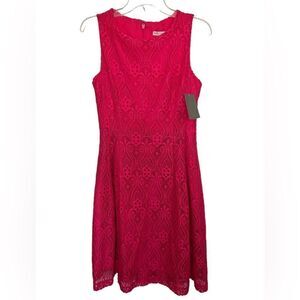 Eva Mendes NY & Co. Pink Sleeveless Embroidered Lace Fit & Flare Dress Size 8